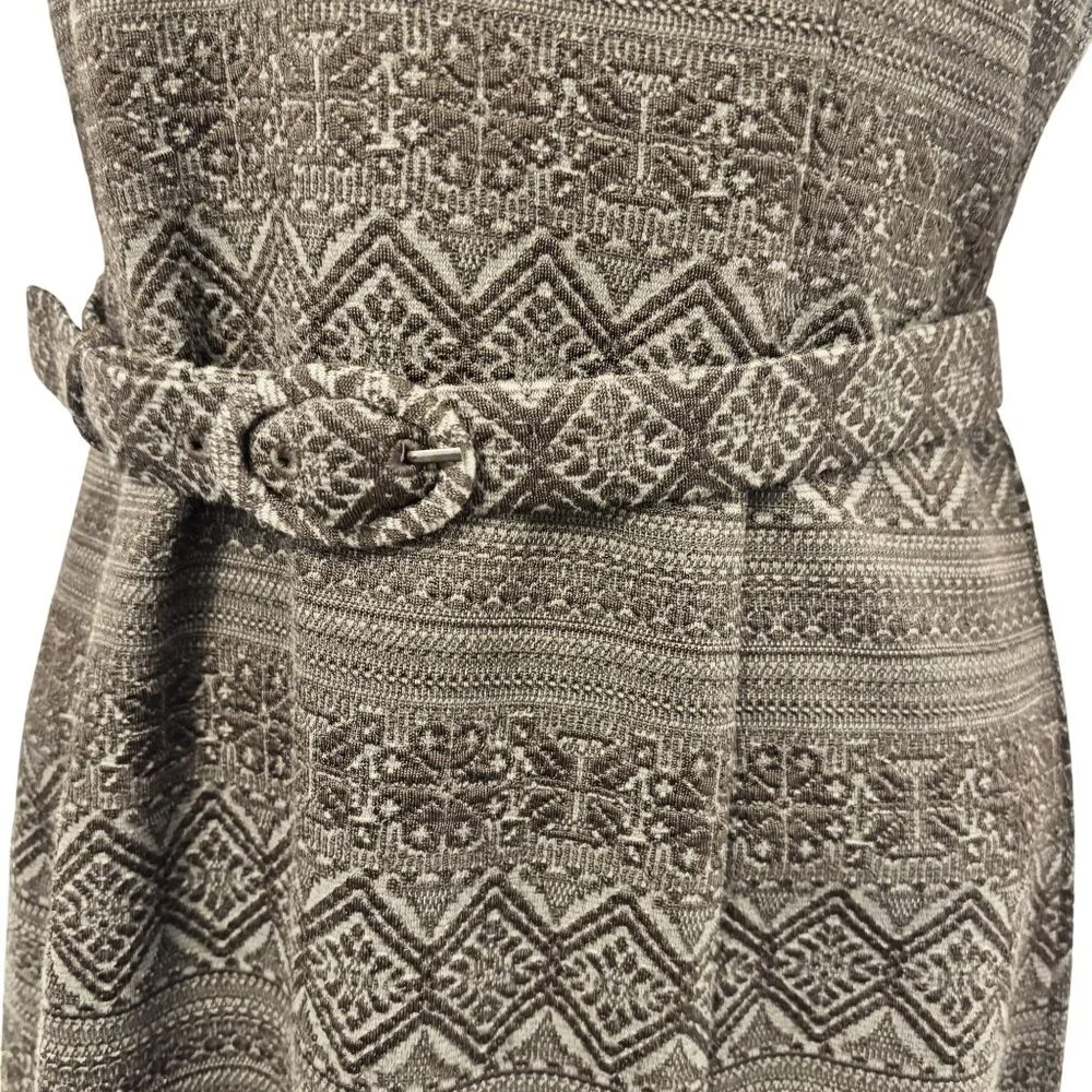 W By Worth Artsy Brown Patterned V-Neck Belted Dress Size 2 - Picture 5 of 11